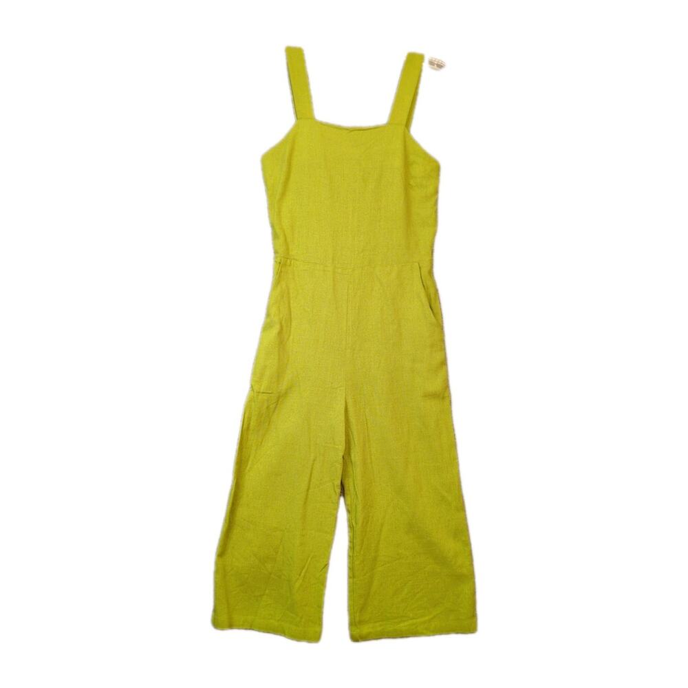 Monteau Los Angeles XS Jumpsuit Green Square‑Neck Linen Blend Wide Capri